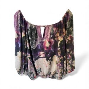 Alice + Olivia Purple and Pink Floral Off The Shoulder Blouse
